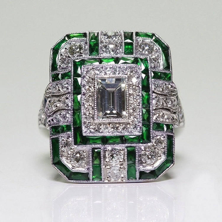 Luxury Square Women Crystal Zircon Engagement Ring, Ring Size:8(Green)