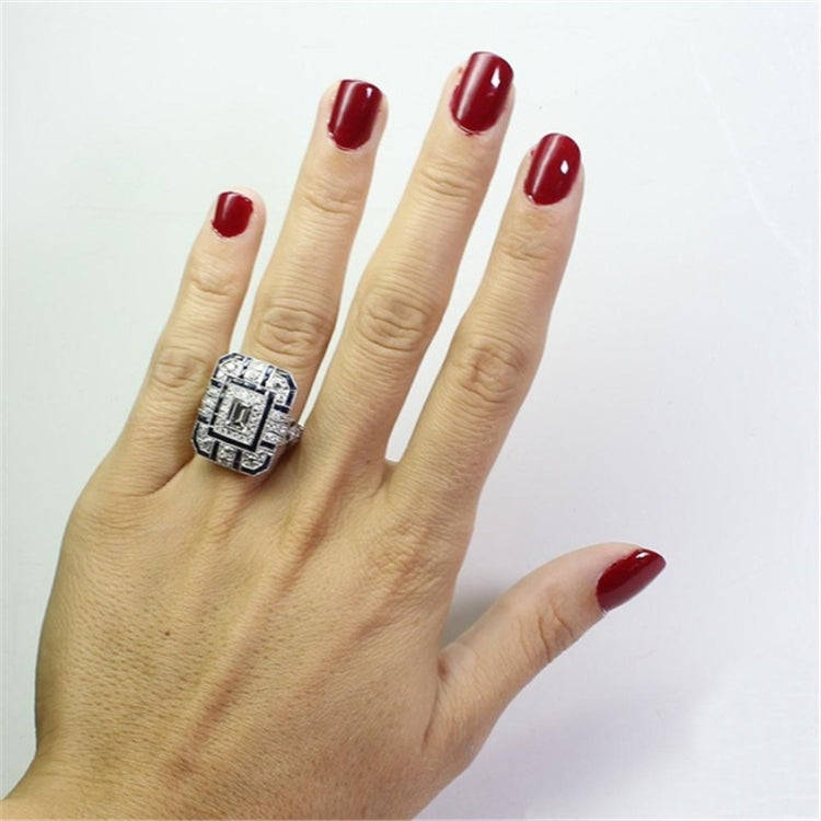 Luxury Square Women Crystal Zircon Engagement Ring, Ring Size:8(Green)