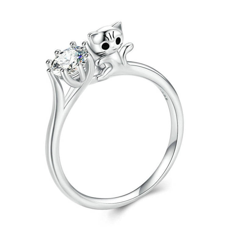 BSR351 Sterling Silver S925 Cat Zircon Platinum Plated Animal Ring(No.6)