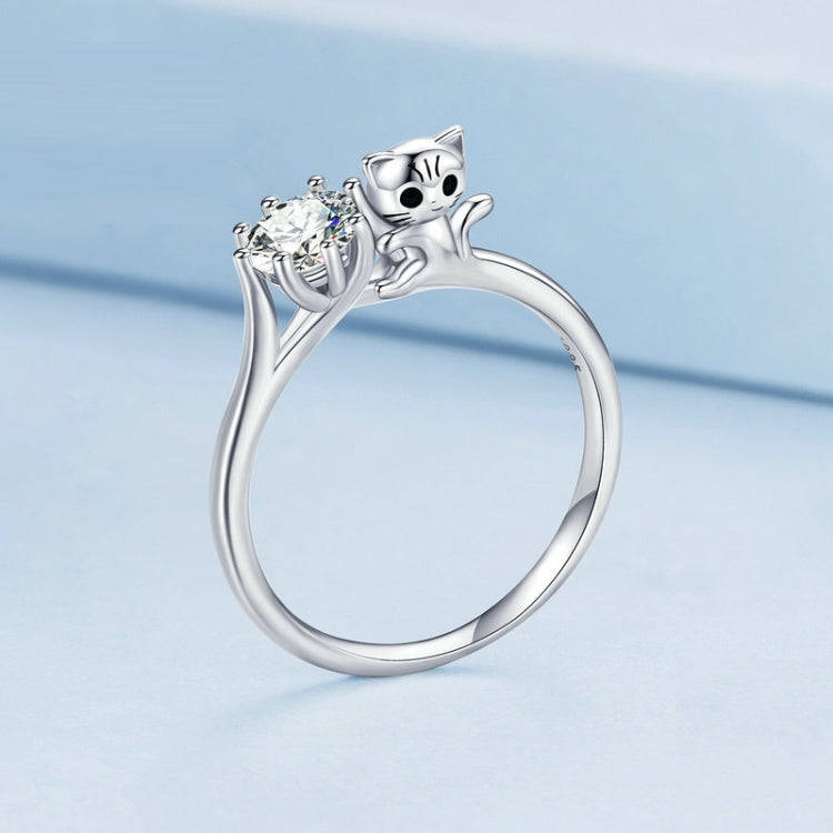 BSR351 Sterling Silver S925 Cat Zircon Platinum Plated Animal Ring(No.6)