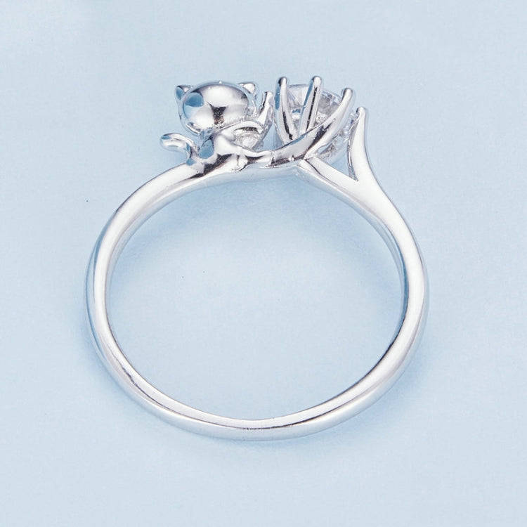 BSR351 Sterling Silver S925 Cat Zircon Platinum Plated Animal Ring(No.6)