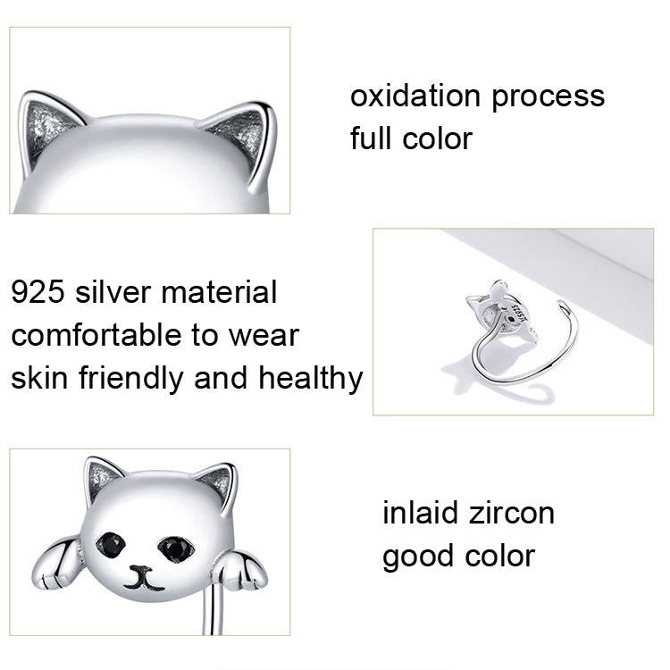 SCE965 925 Silver Cat Earrings Animal Shaped Earrings