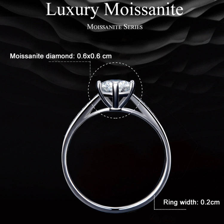 MSR004 Sterling Silver S925 Six Claw Moissanite Ring  Jewellery, Size: No.8
