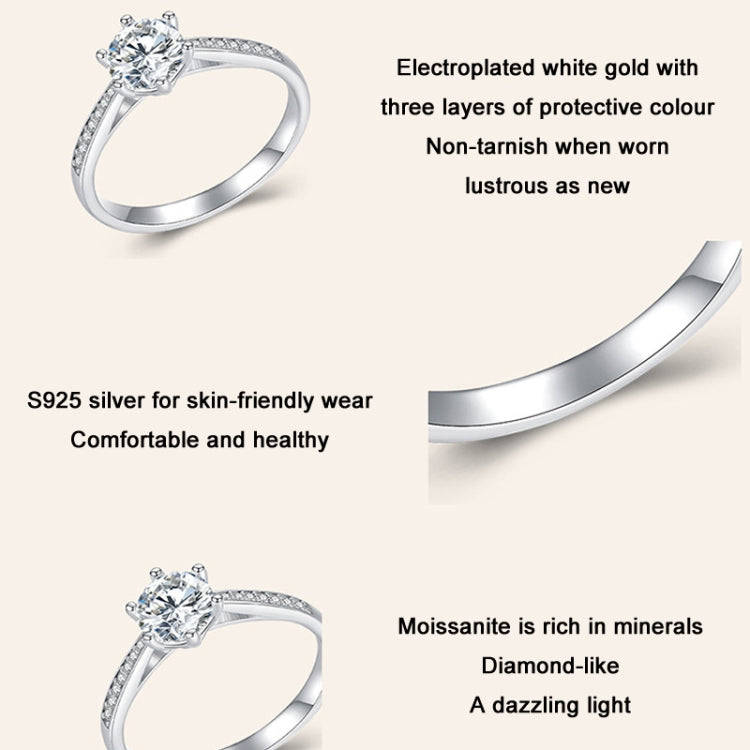 MSR004 Sterling Silver S925 Six Claw Moissanite Ring  Jewellery, Size: No.8