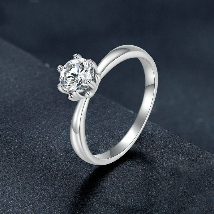 MSR006 Sterling Silver S925 Six Claw Moissanite Ring  Jewellery, Size: No.10