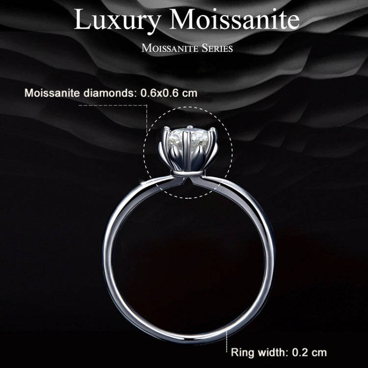 MSR006 Sterling Silver S925 Six Claw Moissanite Ring  Jewellery, Size: No.10