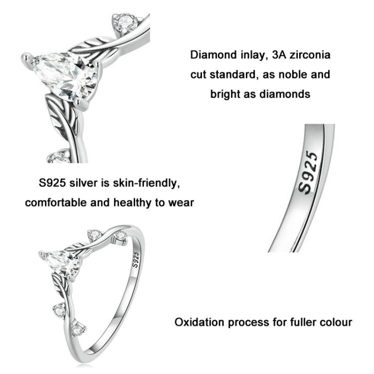 BSR308 Sterling Silver S925 Teardrop Vine Ring Zirconia Branch Leaf Jewellery(No.7)