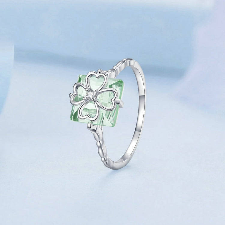 BSR339 Sterling Silver S925 Verdant Four Leaf Clover Ring (No.7)