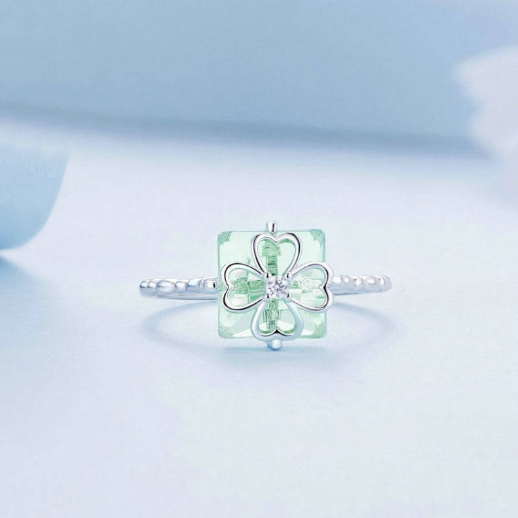 BSR339 Sterling Silver S925 Verdant Four Leaf Clover Ring (No.7)