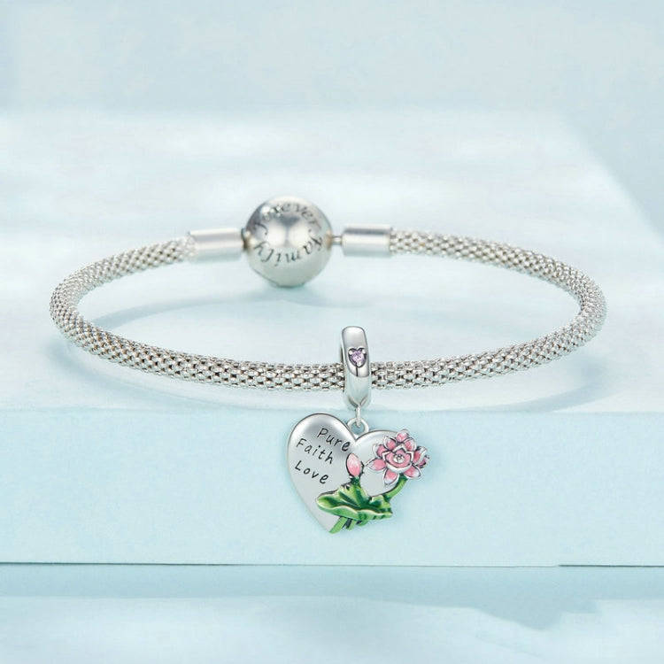 SCC2417 Sterling Silver S925 Lotus Flower Love Zirconia Engraved Bracelet Charm Bead