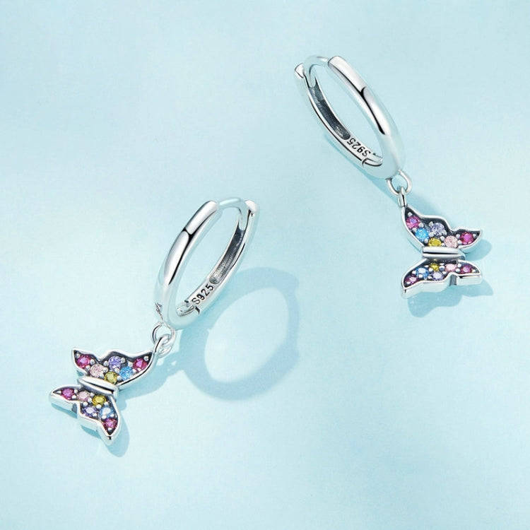 SCE1528 Sterling Silver S925 Colorful Butterfly Insect Zirconia Earrings