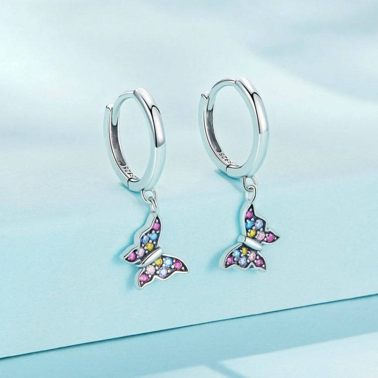 SCE1528 Sterling Silver S925 Colorful Butterfly Insect Zirconia Earrings