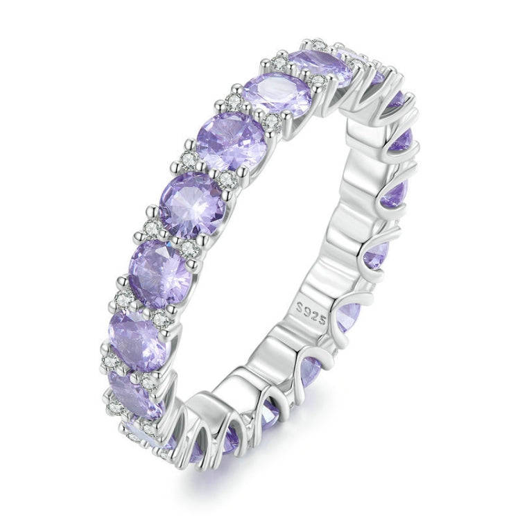 BSR340 Sterling Silver S925 Geometric Purple Zirconia  Ring(No.6)