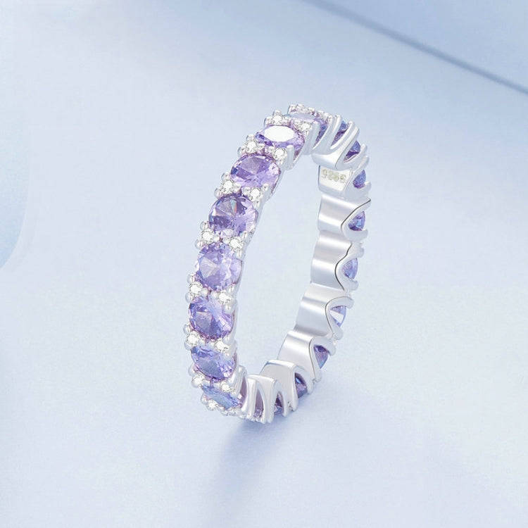 BSR340 Sterling Silver S925 Geometric Purple Zirconia  Ring(No.6)