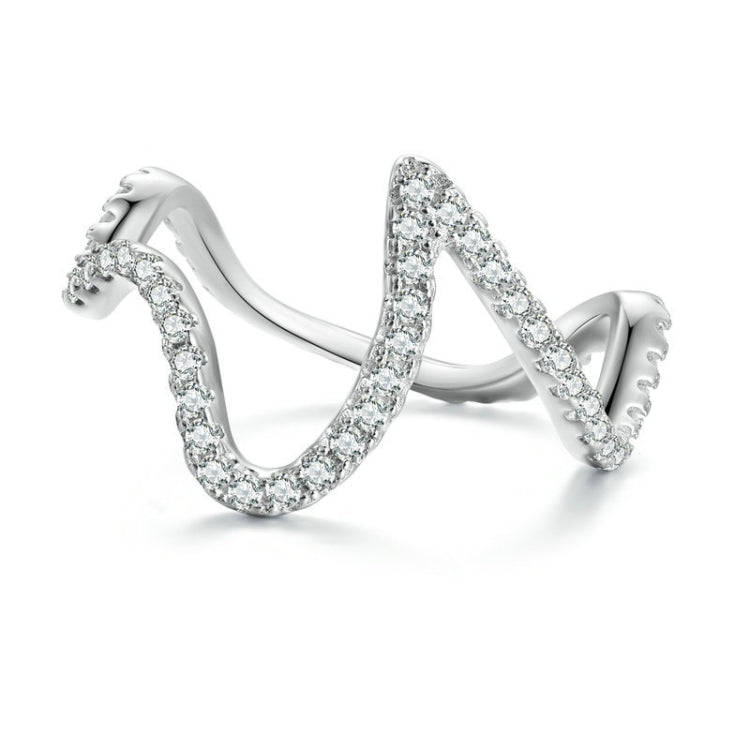 BSR314 Sterling Silver S925 Simple Geometric Wavy  Zircon Ring(No.7)