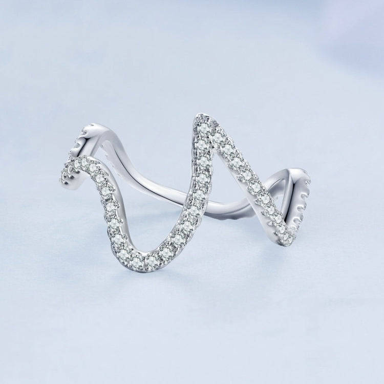 BSR314 Sterling Silver S925 Simple Geometric Wavy  Zircon Ring(No.7)