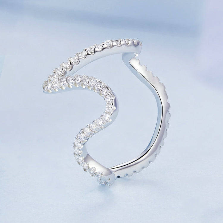 BSR314 Sterling Silver S925 Simple Geometric Wavy  Zircon Ring(No.7)