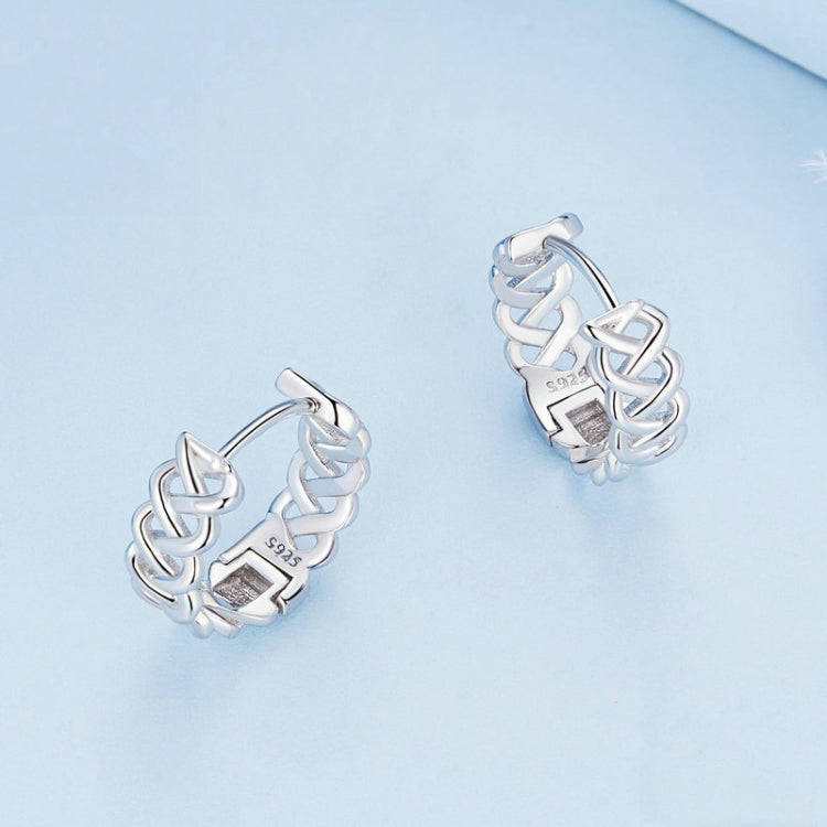 BSE764 Sterling Silver S925 Hollow Braided Rope Plated Platinum Earrings