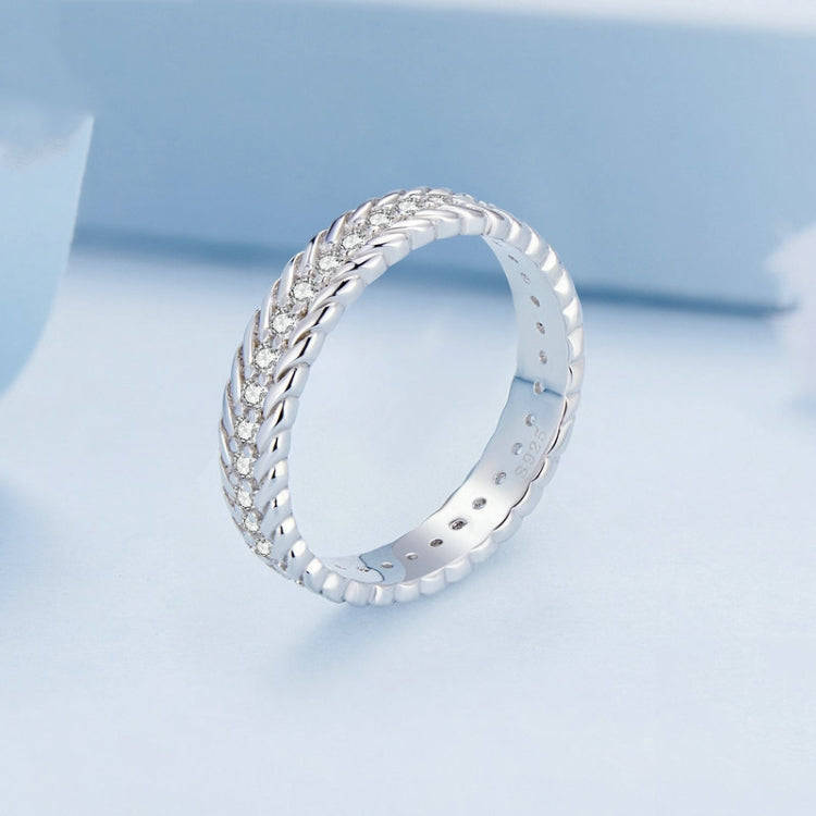 BSR353 S925 Sterling Silver Geometric Twist Plated Plated Zircon Ring(No.7)