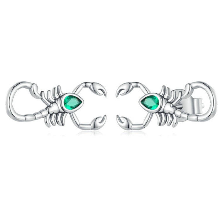 SCE1555 Sterling Silver S925 Green Zircon Scorpion Insect Stud Earrings