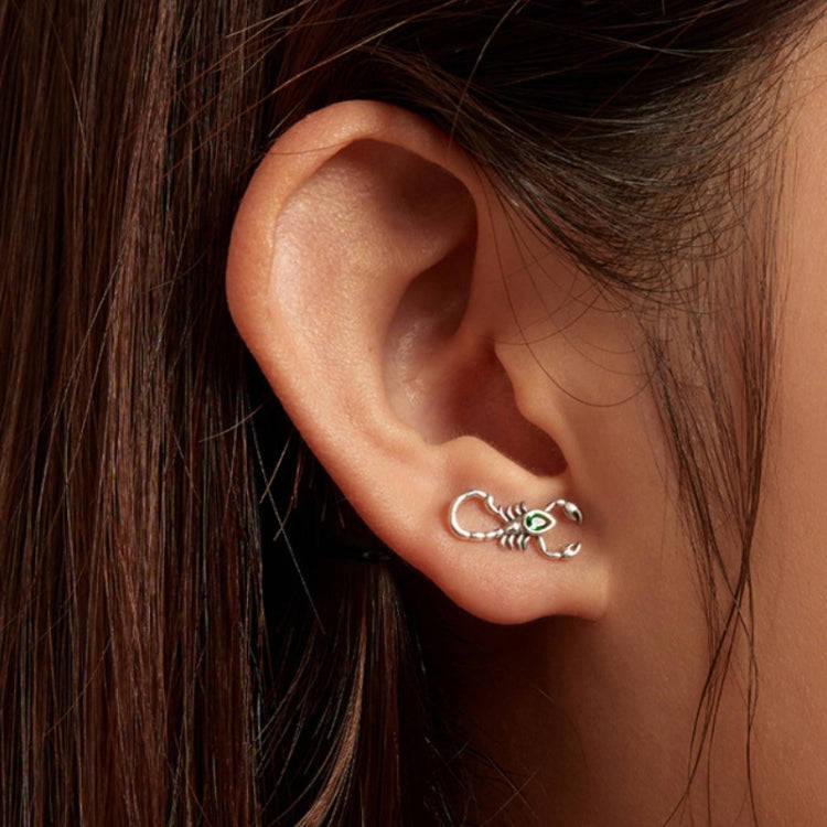 SCE1555 Sterling Silver S925 Green Zircon Scorpion Insect Stud Earrings