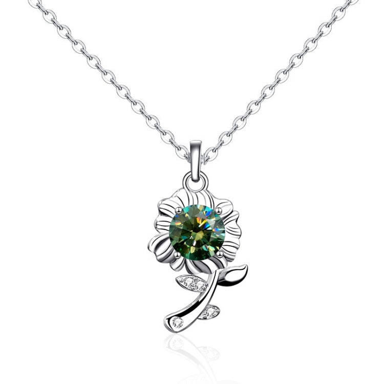 XMA033 925 Silver Necklace Moissanite Sunflower Flower Pendant Jewelry, Color: Green