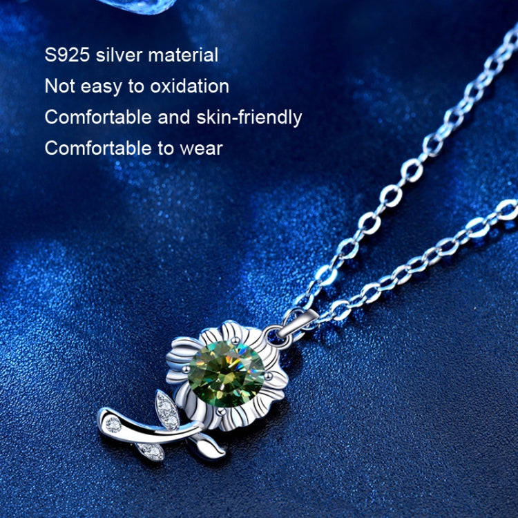 XMA033 925 Silver Necklace Moissanite Sunflower Flower Pendant Jewelry, Color: Green