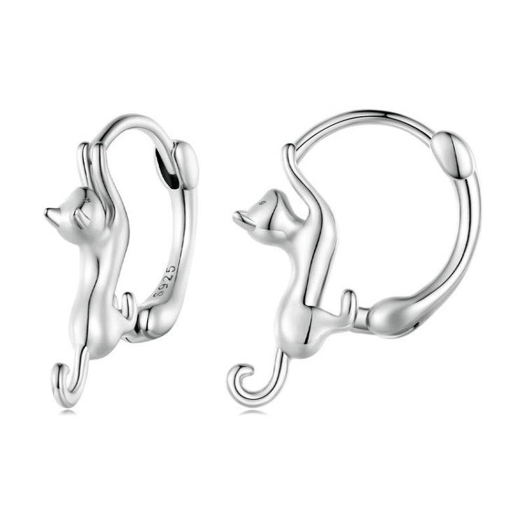 Sterling Silver S925 Diamond Stretch Cat Stretch Earrings, Size: Large Platinum Plated
