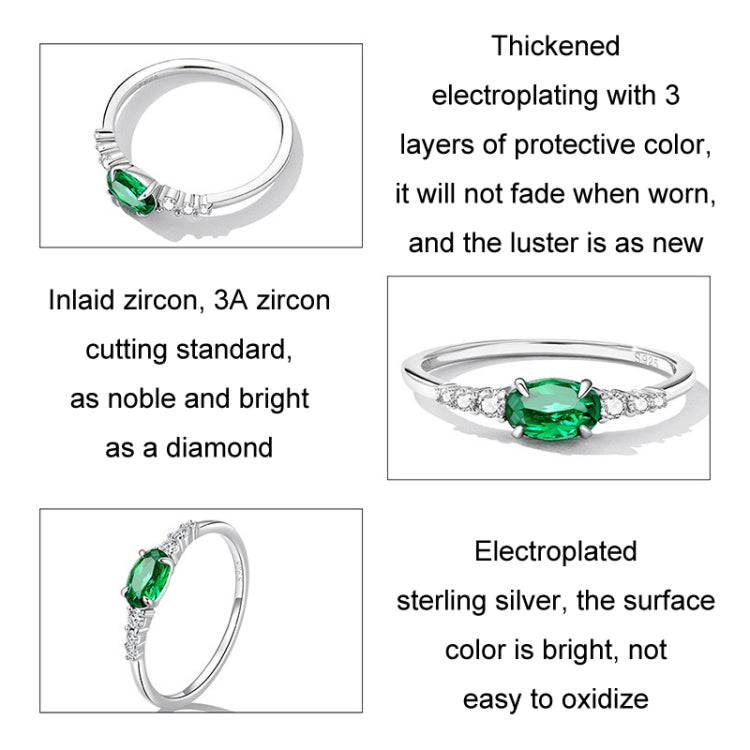 Sterling Silver S925 Zircon Ring Platinum Plated Ring, Size: No.6(BSR265-VT)