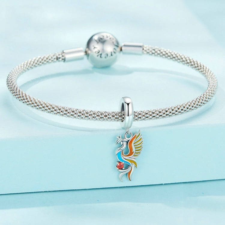 SCC2444 Sterling Silver S925 Phoenix Bracelet Beads Longevity Bird Zircon Pendant