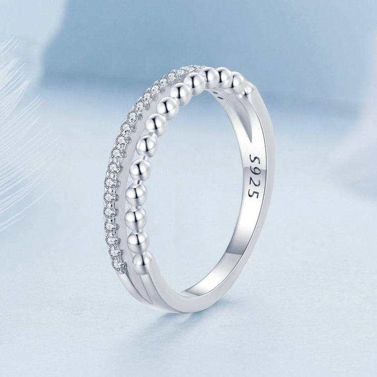 S925 Sterling Silver Platinum-plated Zircon Double-layer Ring, Size: 6