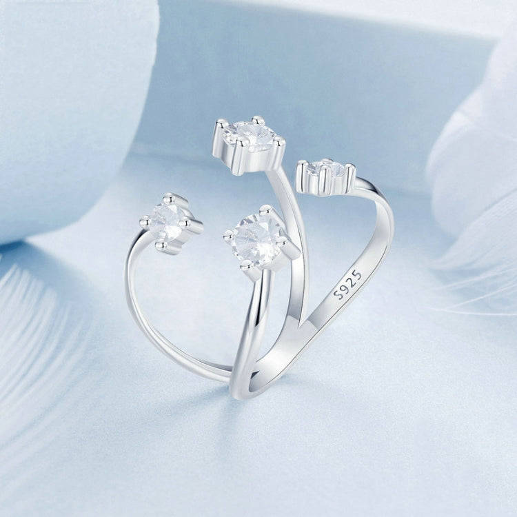 S925 Sterling Silver Double Layer Sparkling Zircon Open Adjustable Ring