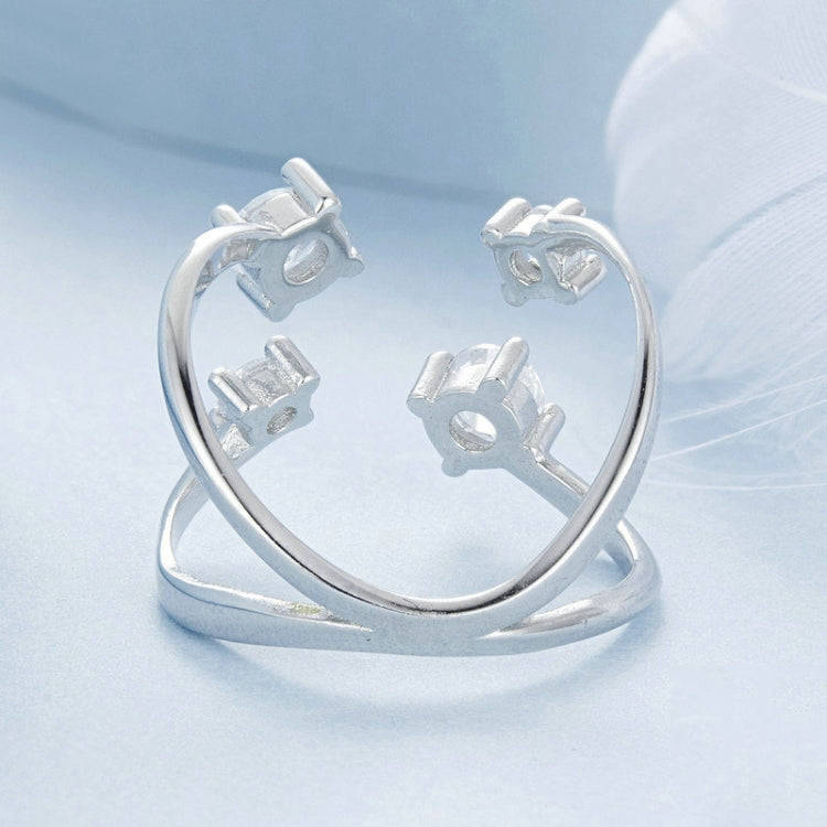 S925 Sterling Silver Double Layer Sparkling Zircon Open Adjustable Ring