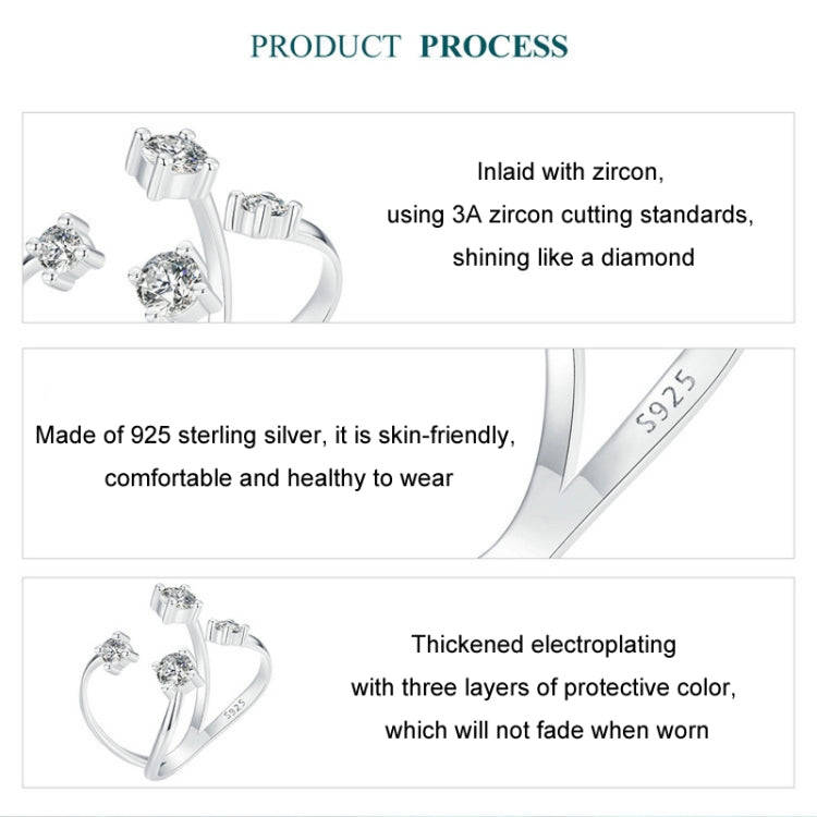 S925 Sterling Silver Double Layer Sparkling Zircon Open Adjustable Ring
