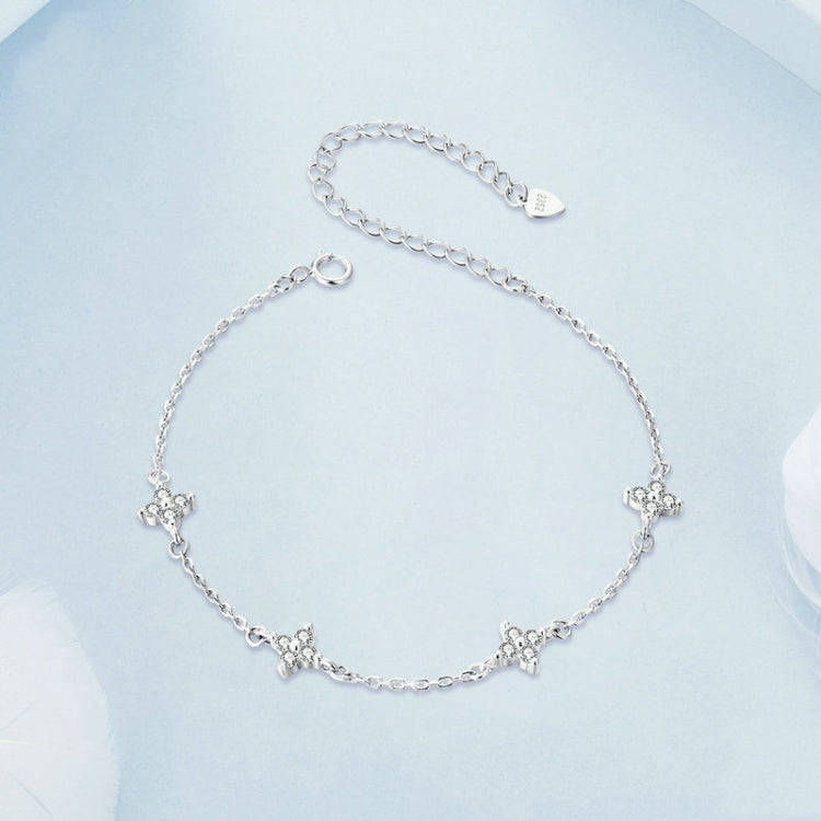 S925 Sterling Silver Platinum-Plated Sparkling Small Four-Leaf Clover Women Bracelet
