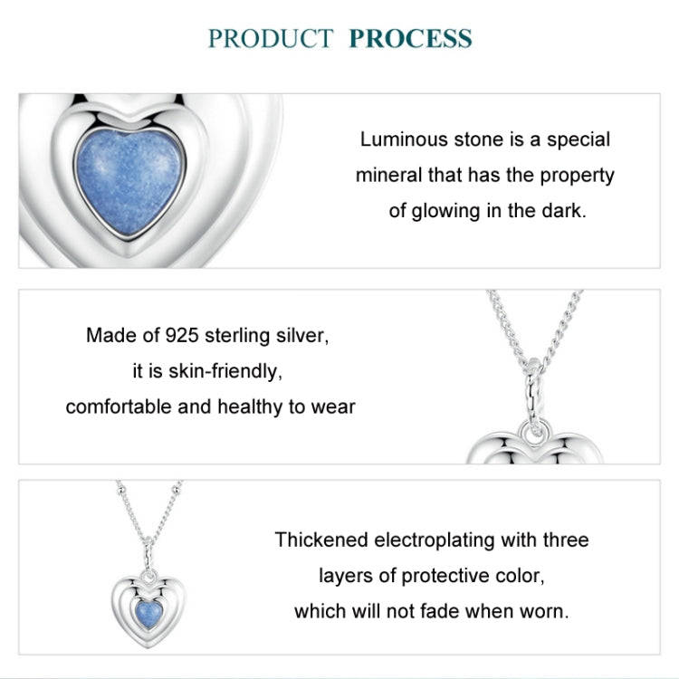 S925 Sterling Silver Platinum Plated Luminous Love Heart Necklace(BSN375)