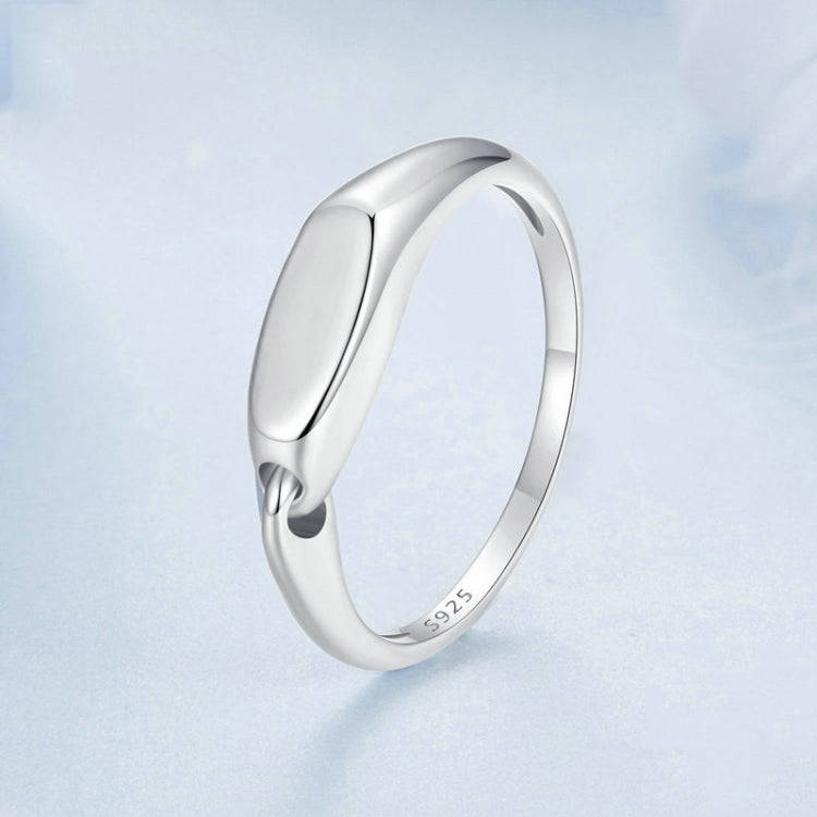 S925 Sterling Silver Platinum-Plated Interlocking Simple Ring, Size: No.7(BSR529)