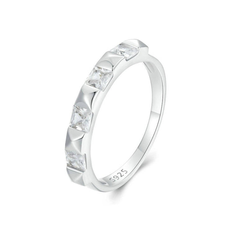 S925 Sterling Silver Platinum Plated Sparkling Simple Rivet Ring, Size: No.6(BSR530)