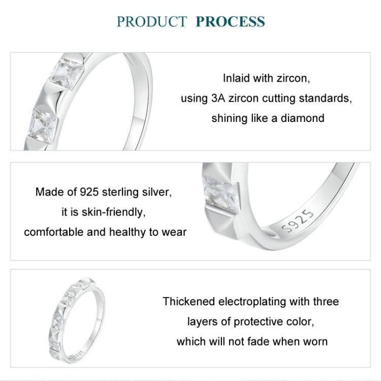 S925 Sterling Silver Platinum Plated Sparkling Simple Rivet Ring, Size: No.6(BSR530)