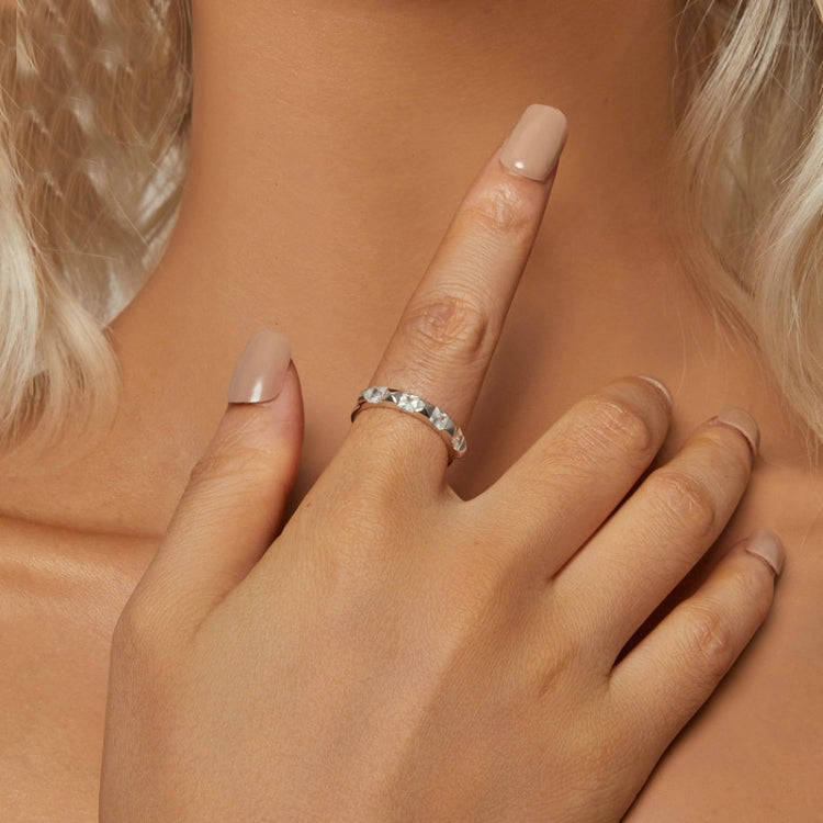 S925 Sterling Silver Platinum Plated Sparkling Simple Rivet Ring, Size: No.6(BSR530)