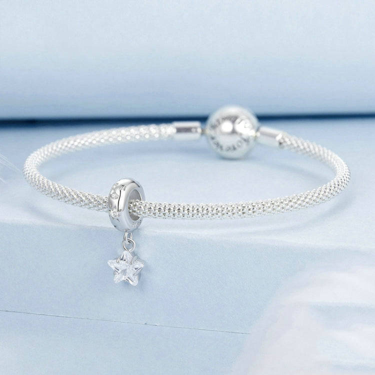 S925 Sterling Silver Platinum-plated Starlight Five-pointed Star Silicone DIY Beads(BSC984)