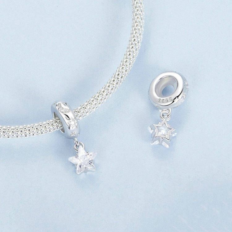 S925 Sterling Silver Platinum-plated Starlight Five-pointed Star Silicone DIY Beads(BSC984)