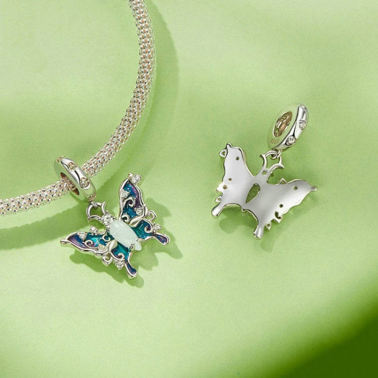 S925 Sterling Silver Platinum Plated Luminous Colorful Butterfly DIY Pendant(SCC2731)