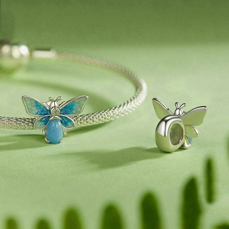 S925 Sterling Silver Zircon Luminous Blue Gradient Bee Silicone DIY Beads(SCC2734)