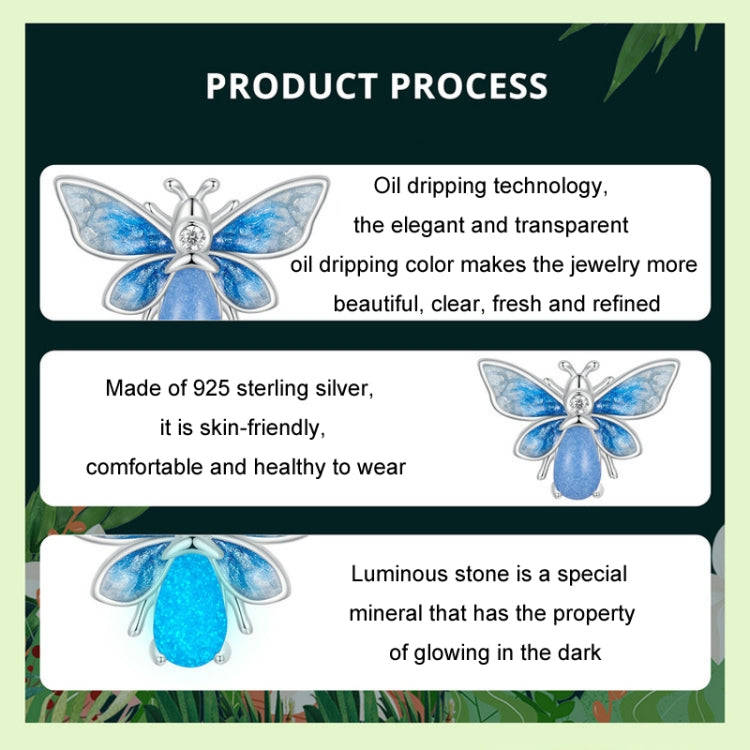 S925 Sterling Silver Zircon Luminous Blue Gradient Bee Silicone DIY Beads(SCC2734)