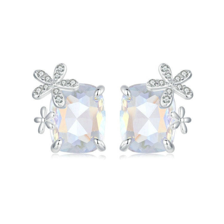 S925 Sterling Silver Platinum-plated Dream Flower Large Main Stone Earrings(SCE1724)