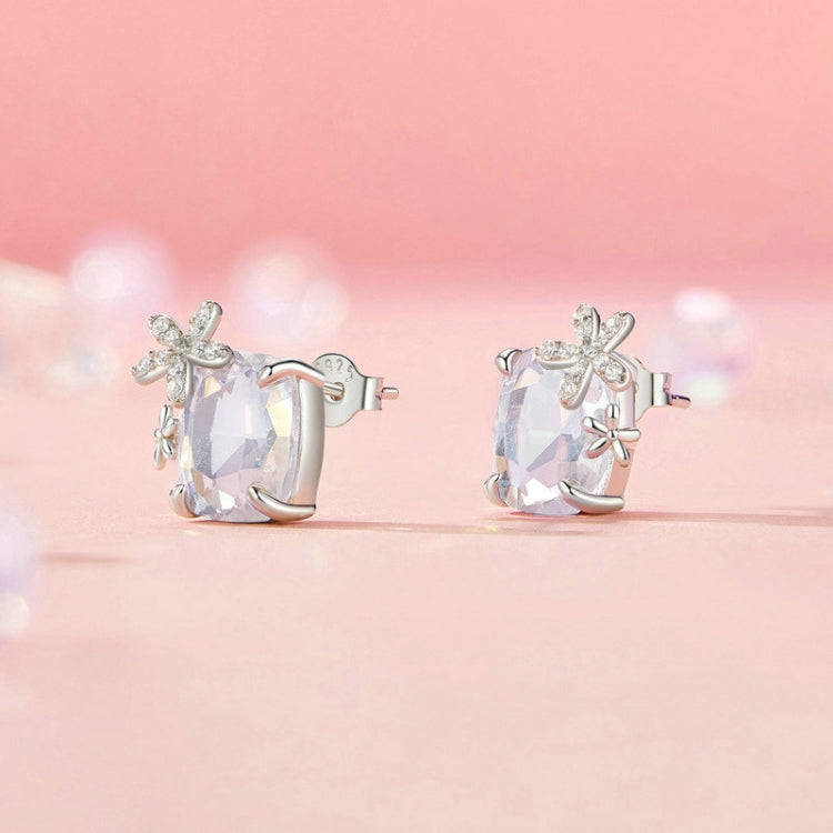 S925 Sterling Silver Platinum-plated Dream Flower Large Main Stone Earrings(SCE1724)