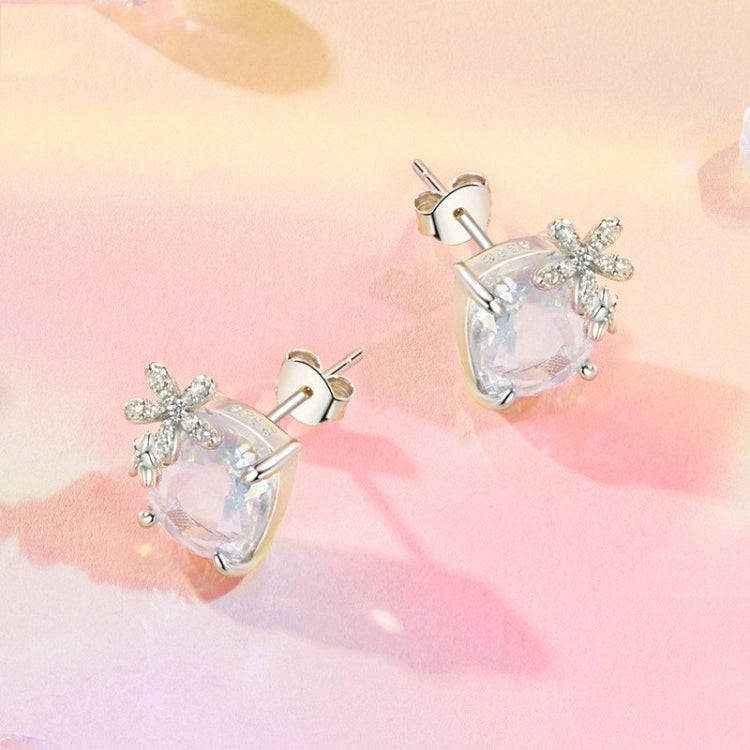 S925 Sterling Silver Platinum-plated Dream Flower Large Main Stone Earrings(SCE1724)