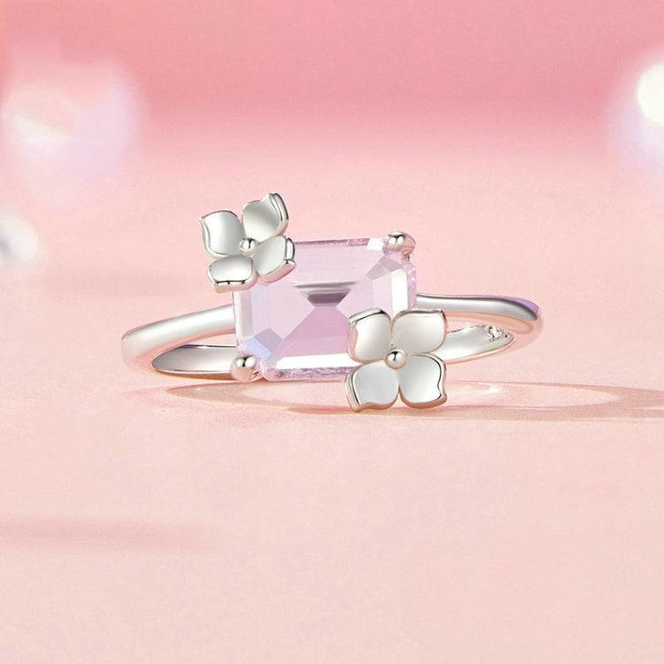 S925 Sterling Silver Main Stone Flower Sparkling Ring, Size: No. 6(SCR1012)