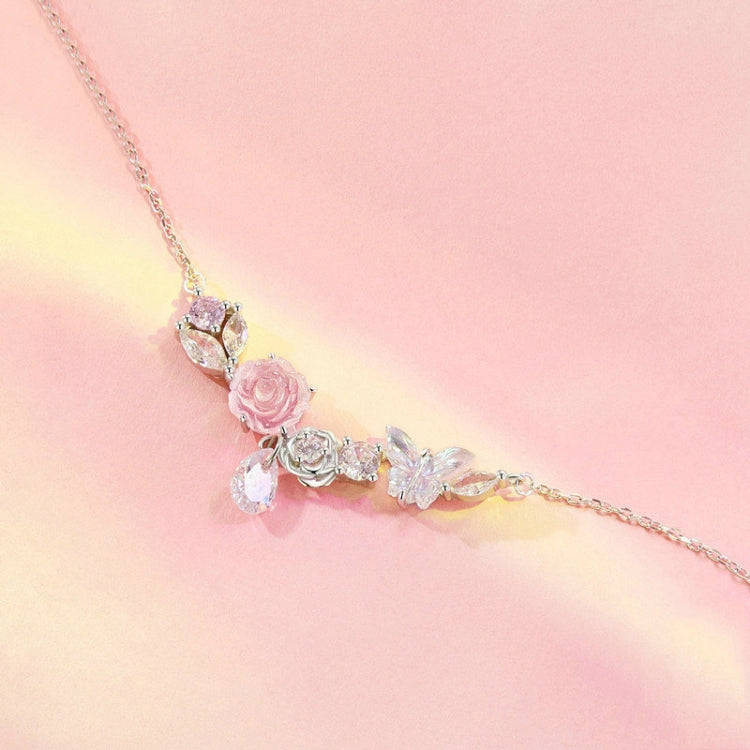 S925 Sterling Silver Platinum Plated Fantasy Butterfly Flower Necklace(SCN521)